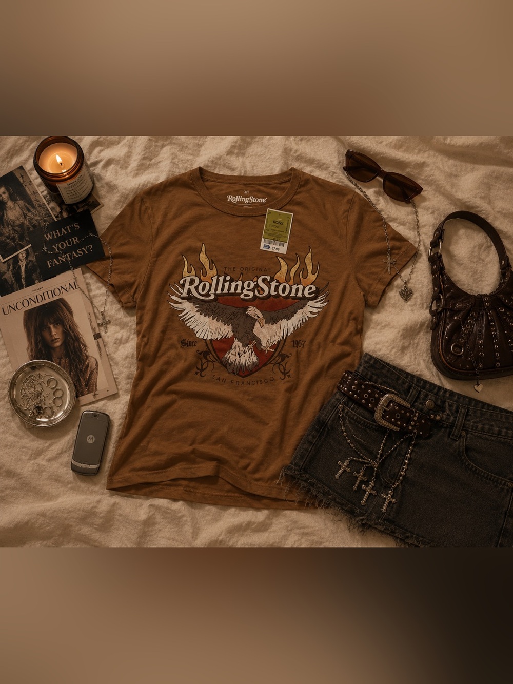 Rolling Stones Brown Shirt with Flame Graphics